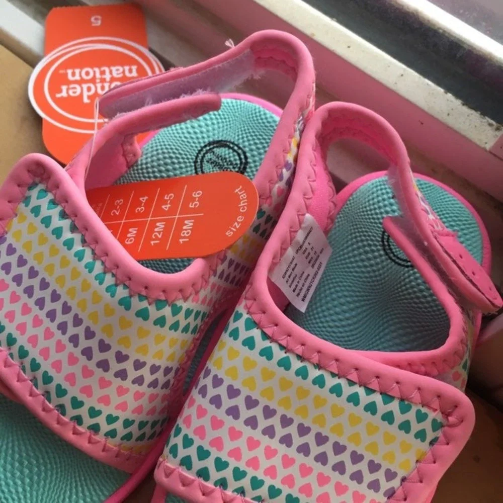 Wonder Nation Water Shoes Toddler 5 Pink Heart Print NWT Mermaid Sole Sandals